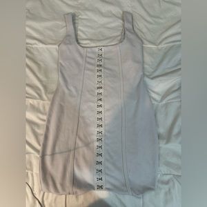 PrettyLittleThing-White Sleeveless Binding Detail Hook and Eye Dress